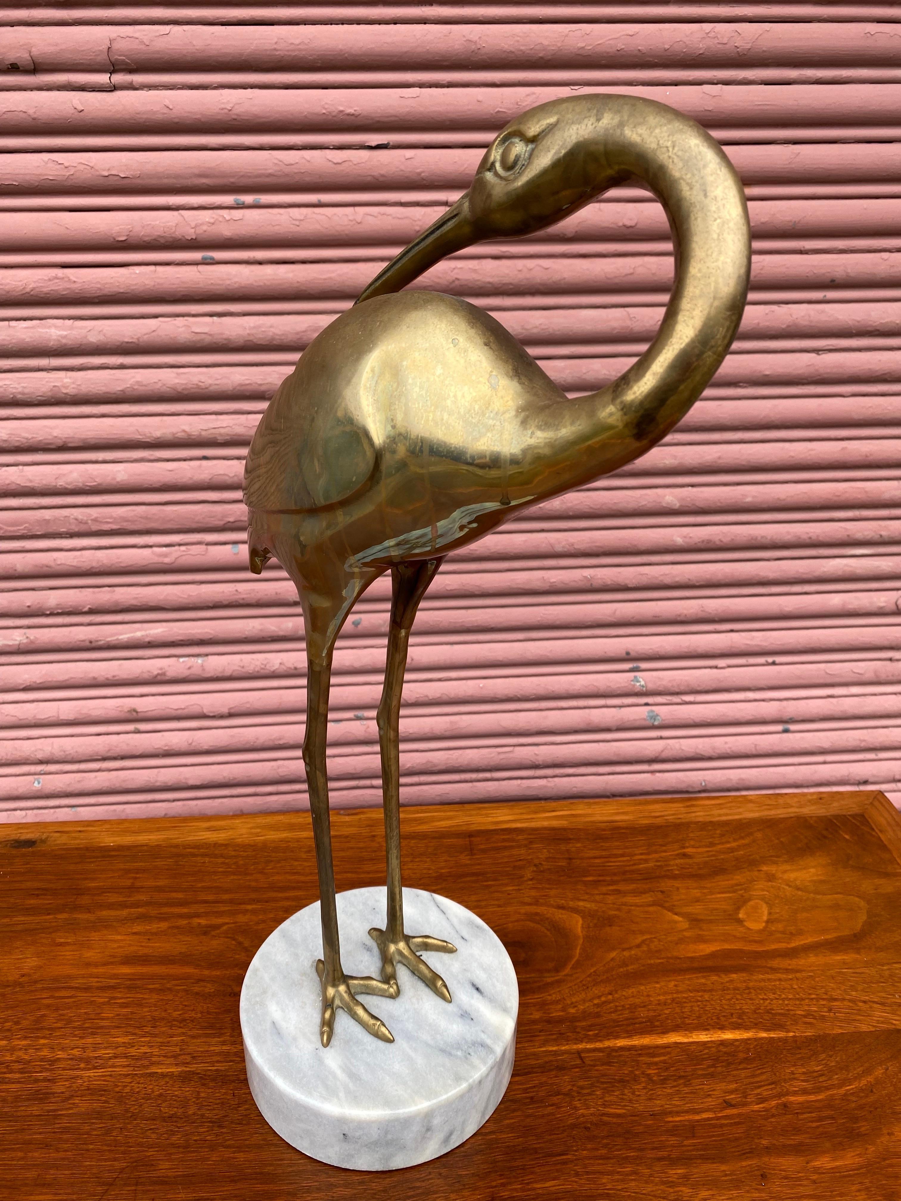 Brass Bird on Marble Base In Good Condition For Sale In Philadelphia, PA