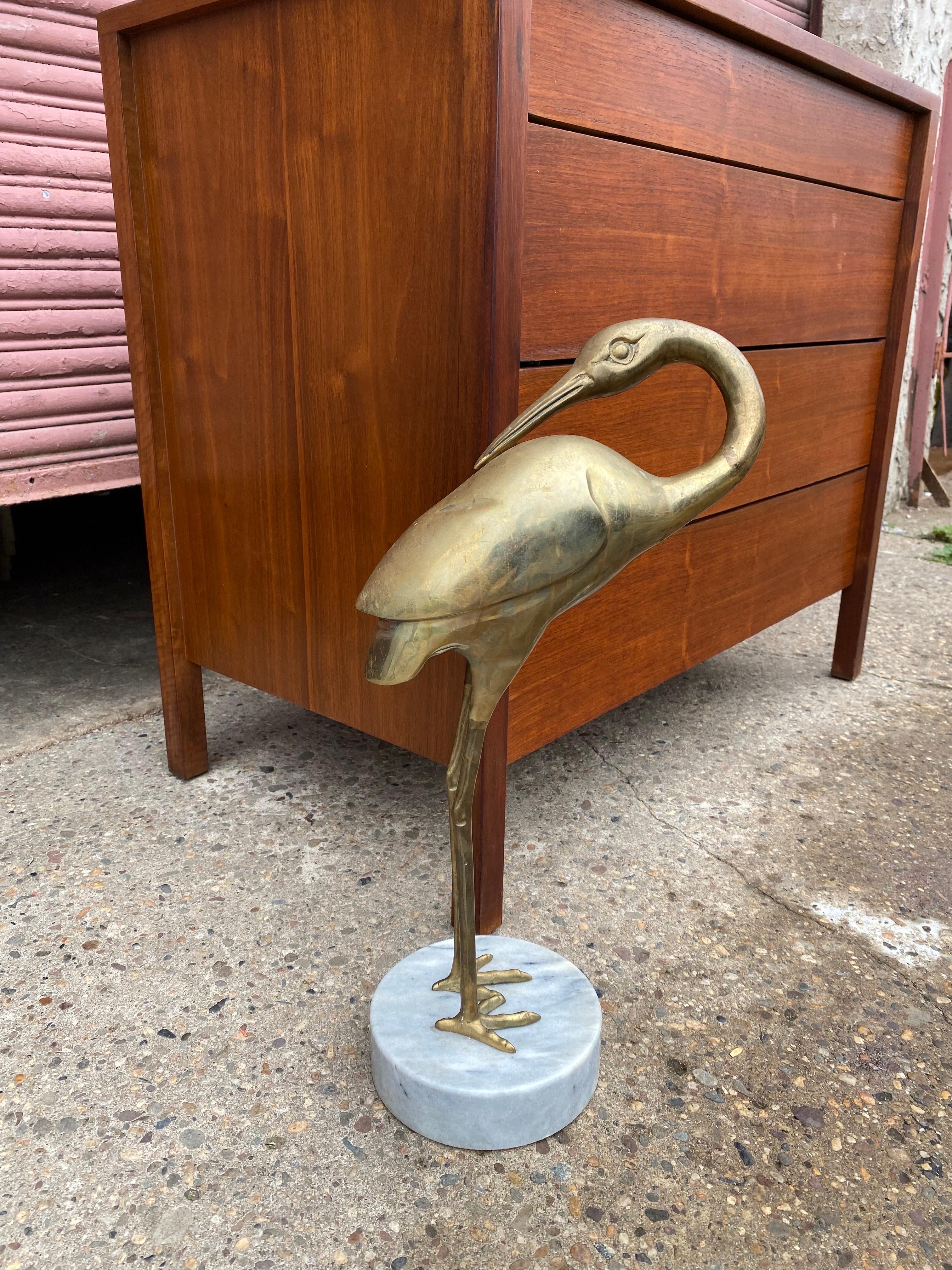 Late 20th Century Brass Bird on Marble Base For Sale