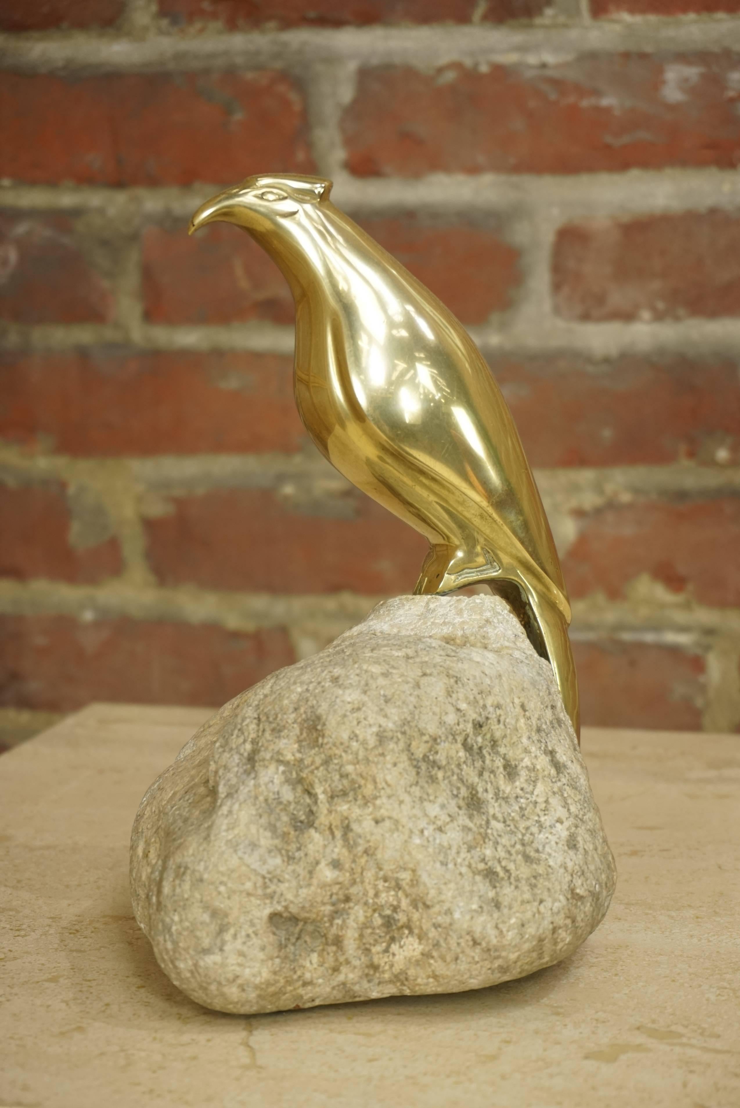 Brass Bird on Stone Sculpture For Sale 1