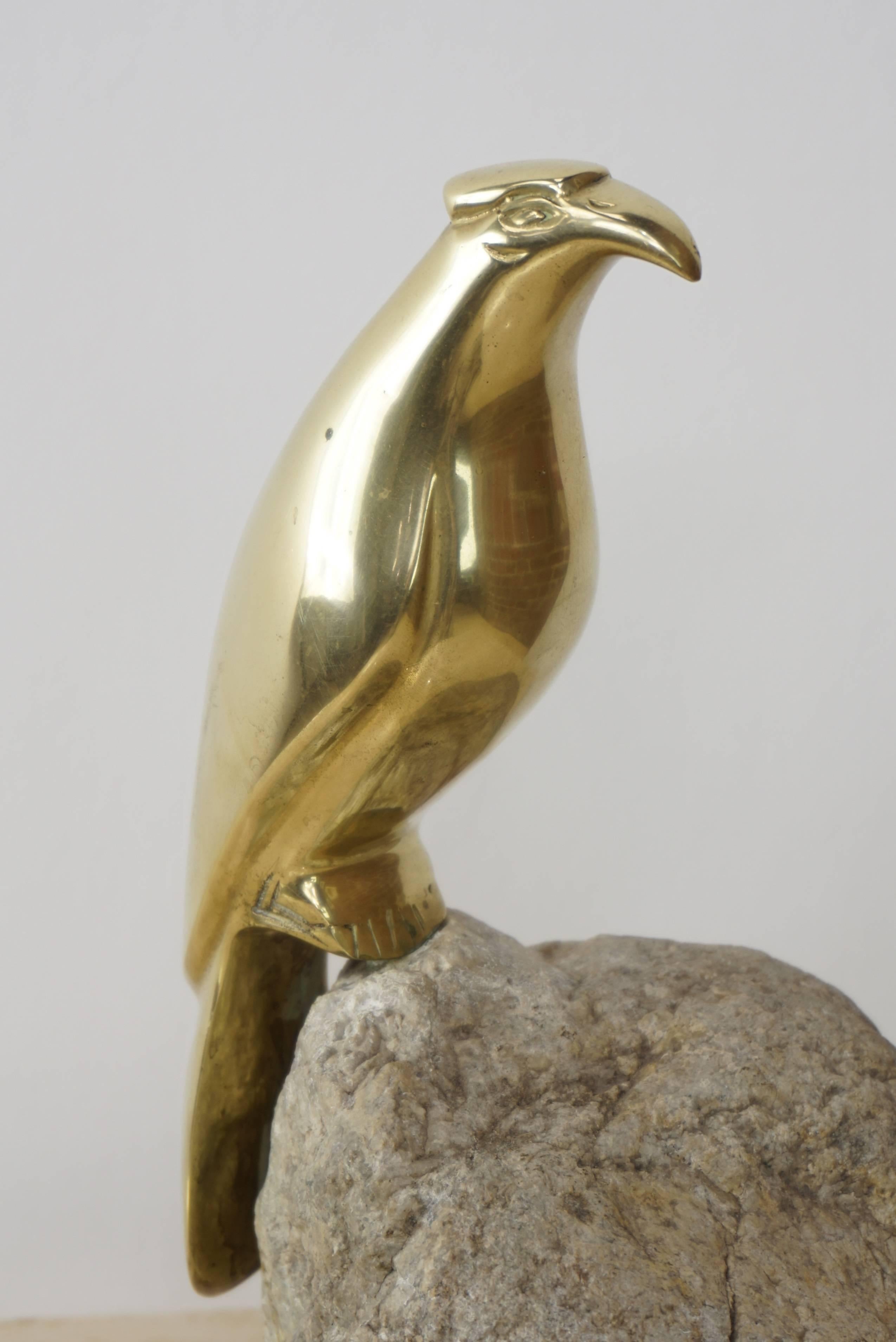 Brass Bird on Stone Sculpture For Sale 2