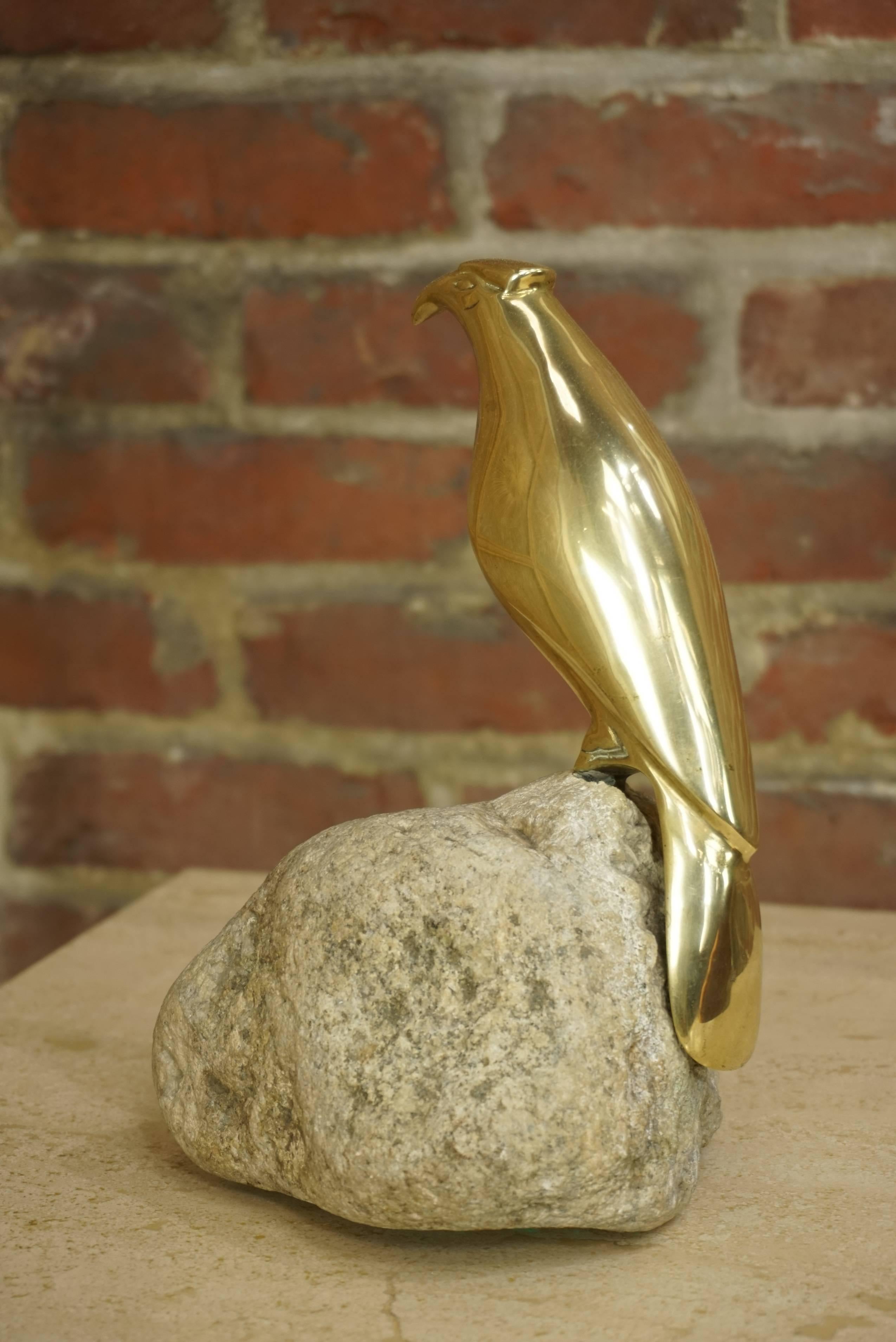 Brass Bird on Stone Sculpture For Sale 5