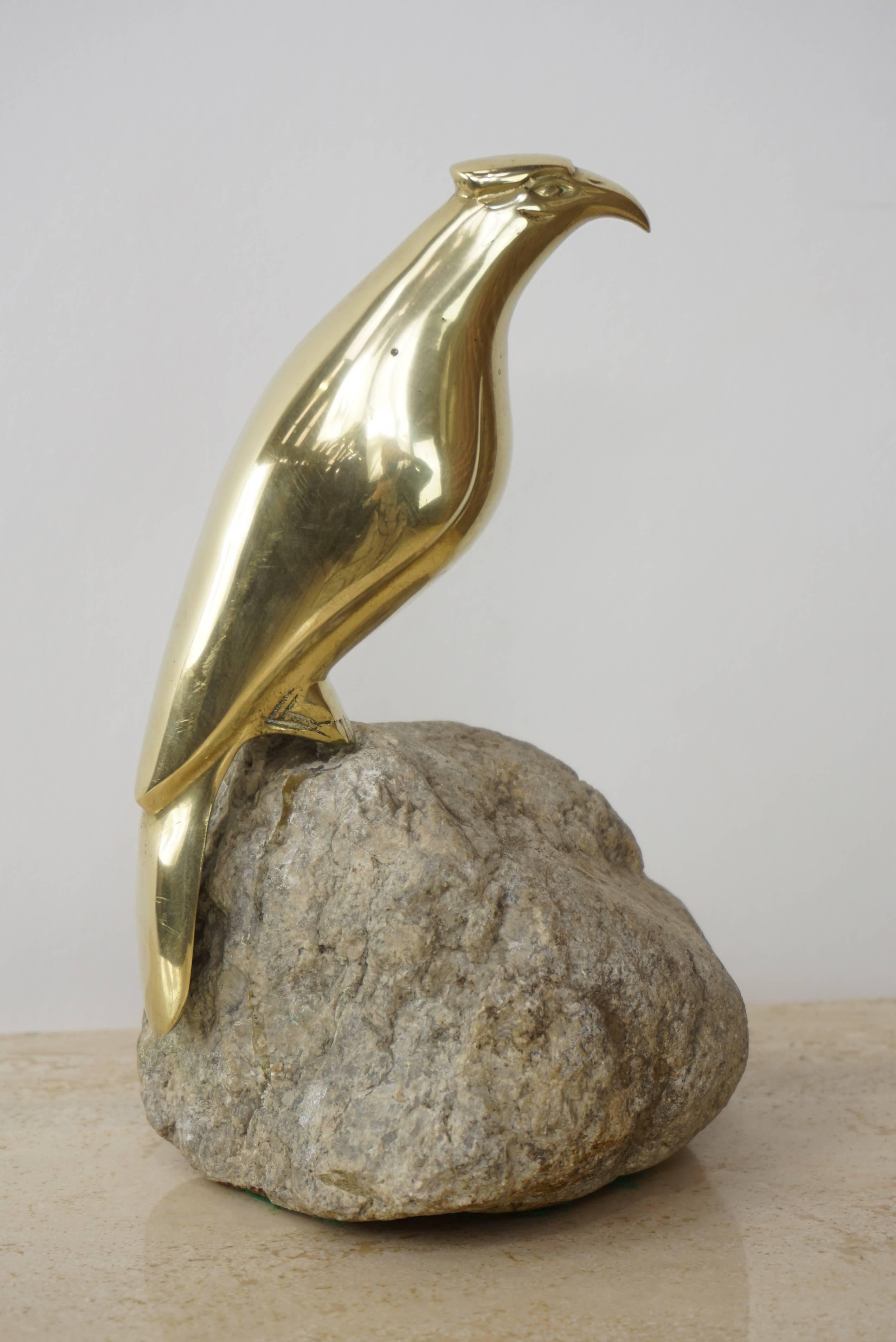 Brass Bird on Stone Sculpture For Sale 6