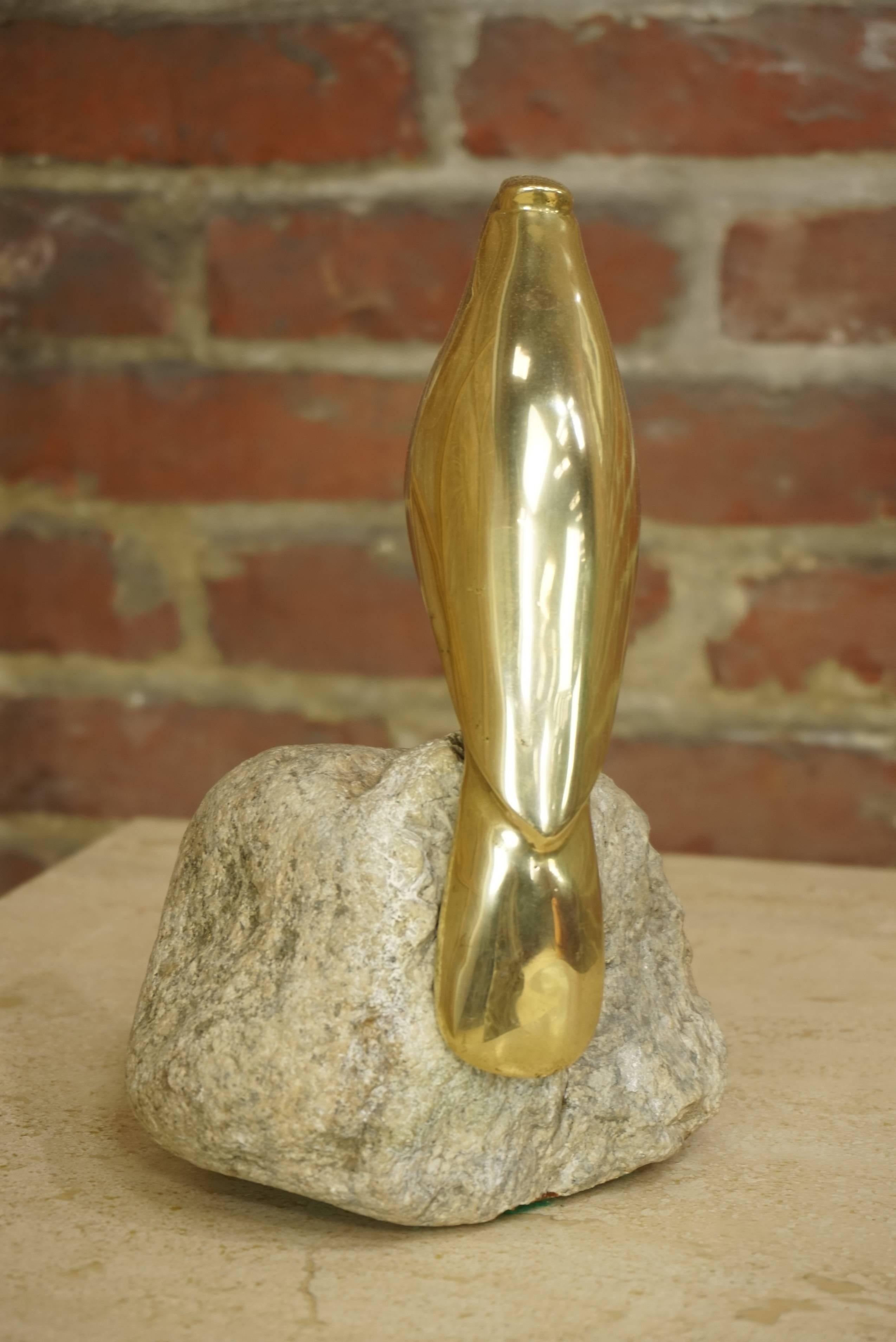 Brass Bird on Stone Sculpture For Sale 7