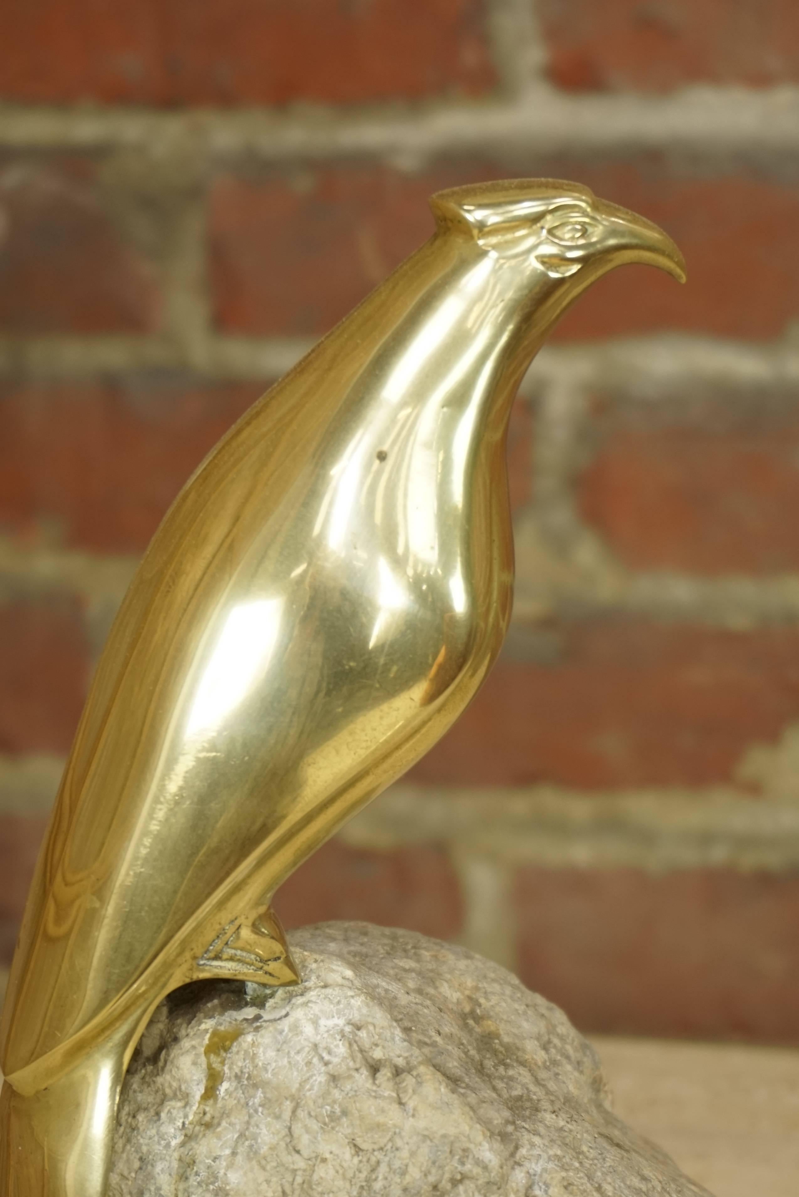 Brass Bird on Stone Sculpture For Sale 8
