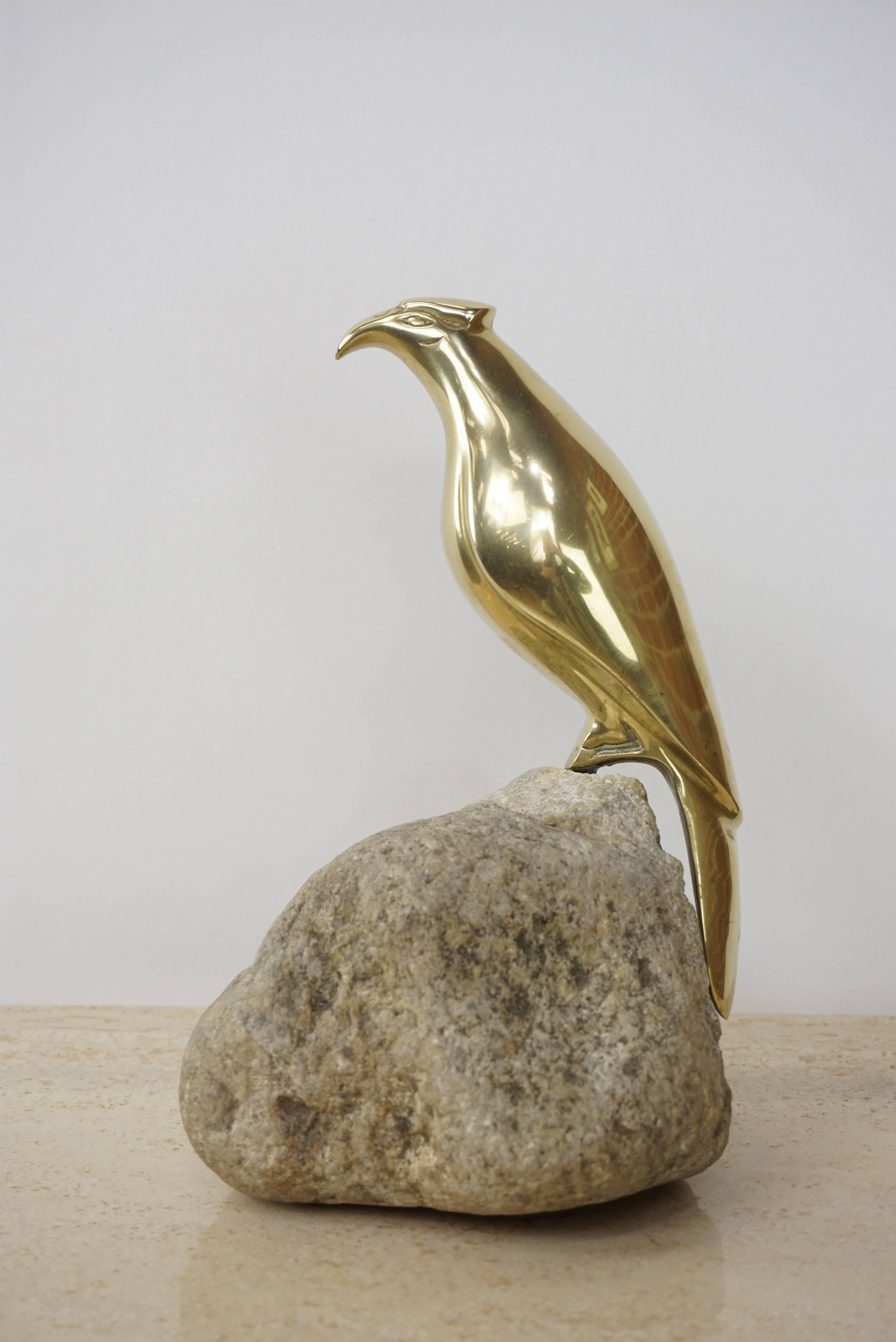 Brass Bird on Stone Sculpture For Sale 9