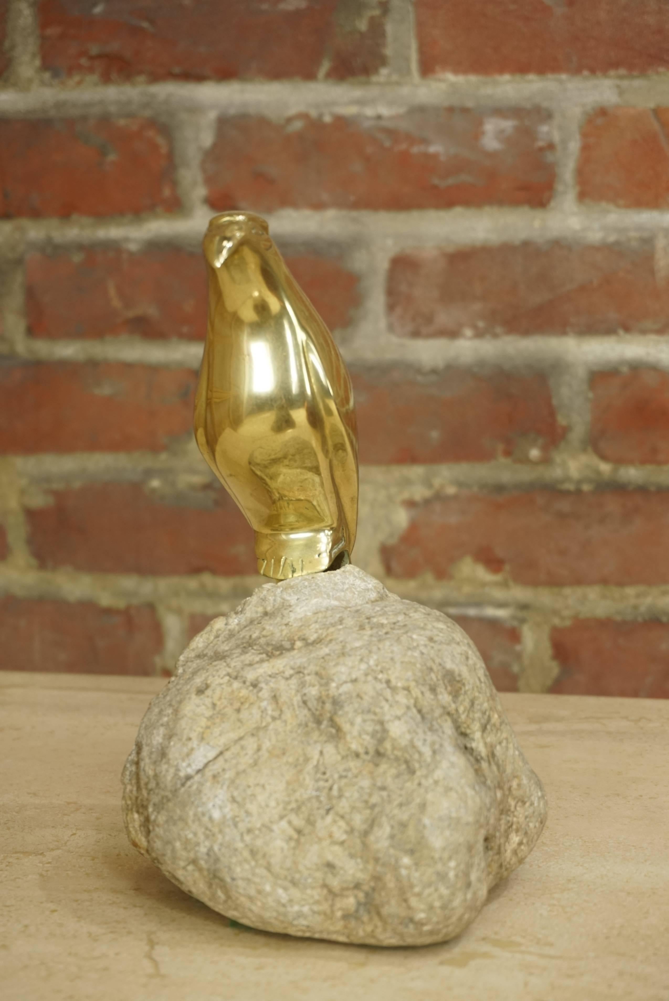 20th Century Brass Bird on Stone Sculpture For Sale