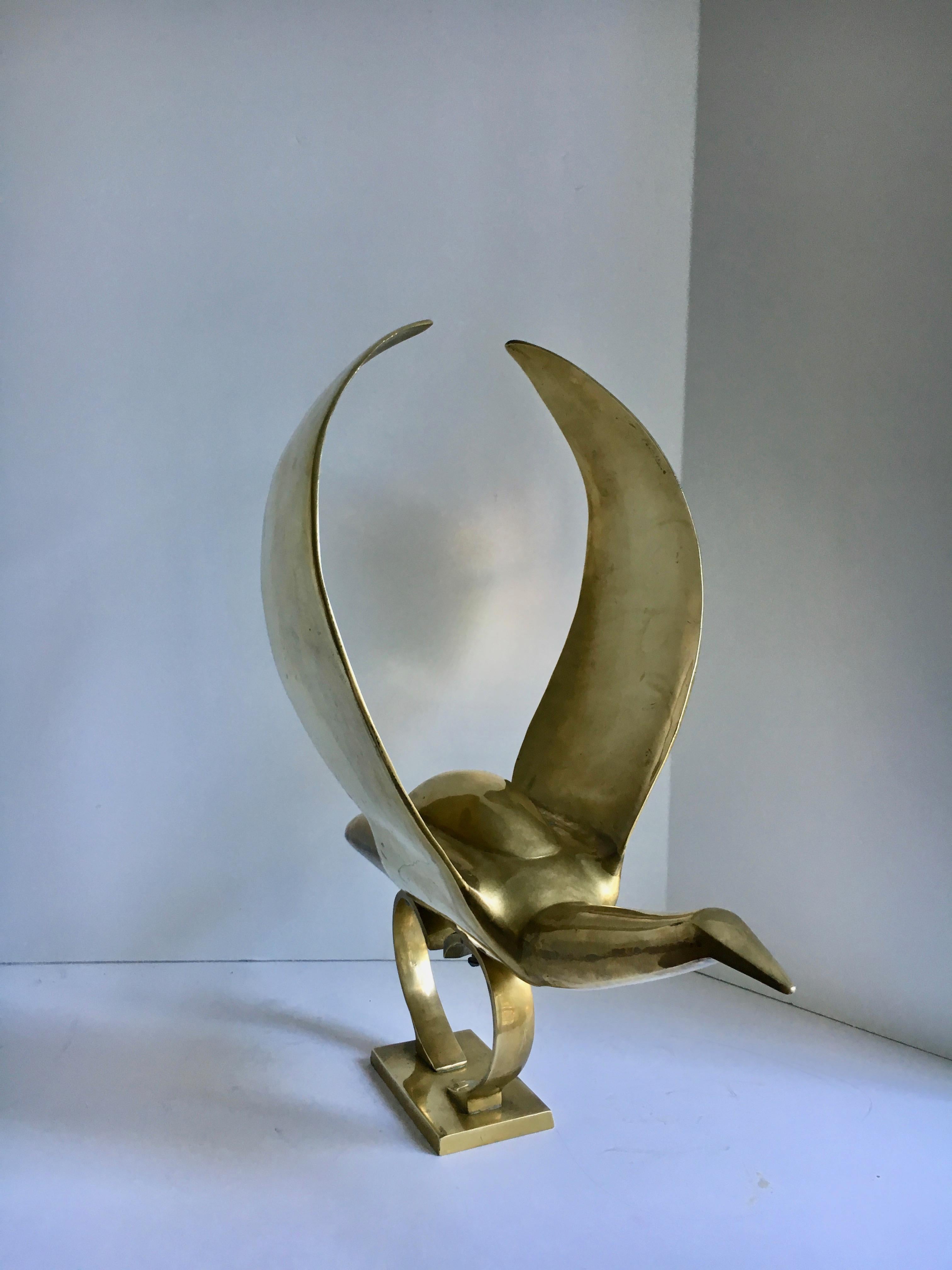 Mid-Century Modern Brass Bird Sculpture Hood Ornament