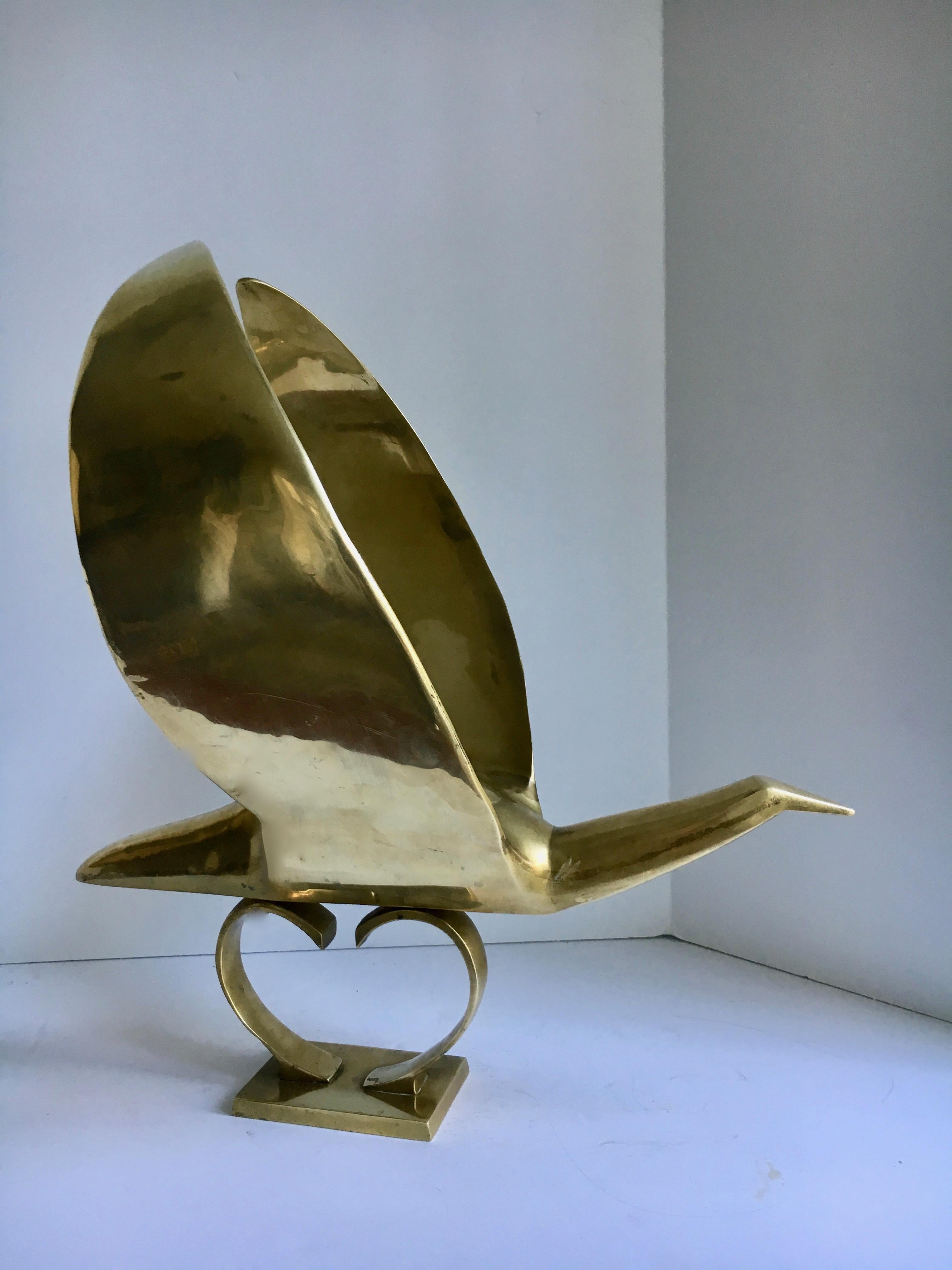 Brass Bird Sculpture Hood Ornament In Excellent Condition In Los Angeles, CA