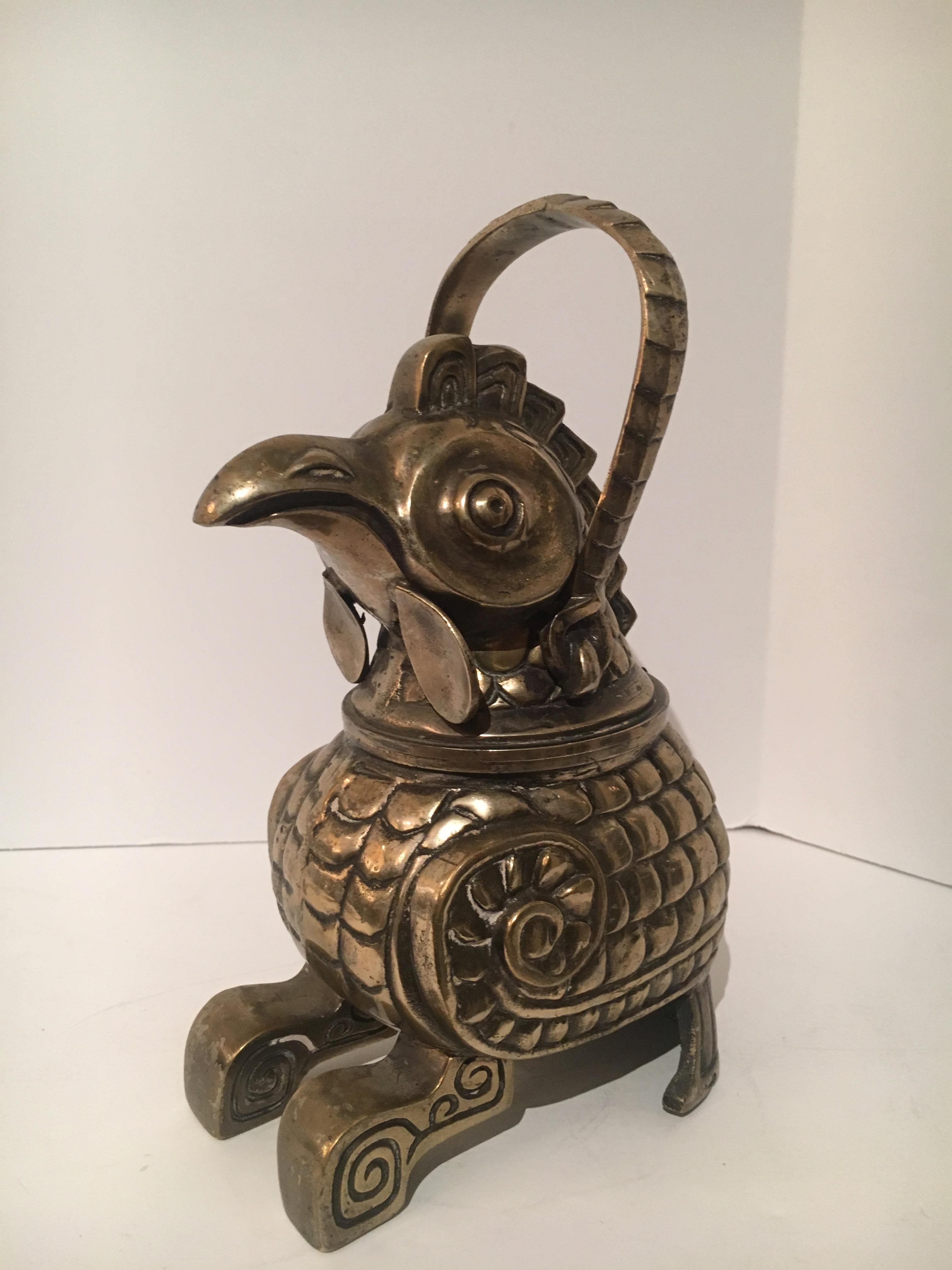 Folk Art Brass Bird Stash Box