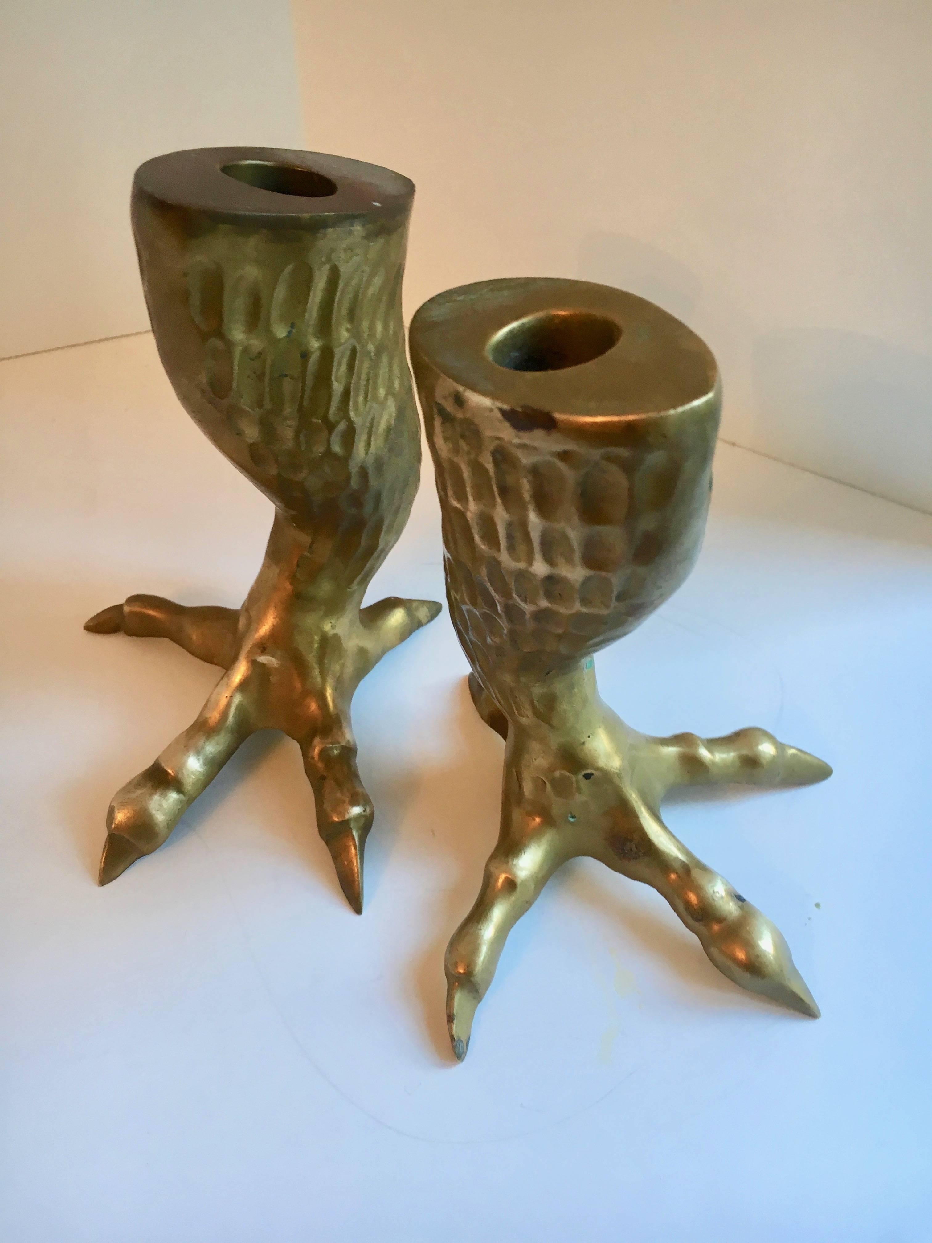 Mid-Century Modern Brass Bird Talon Candlesticks