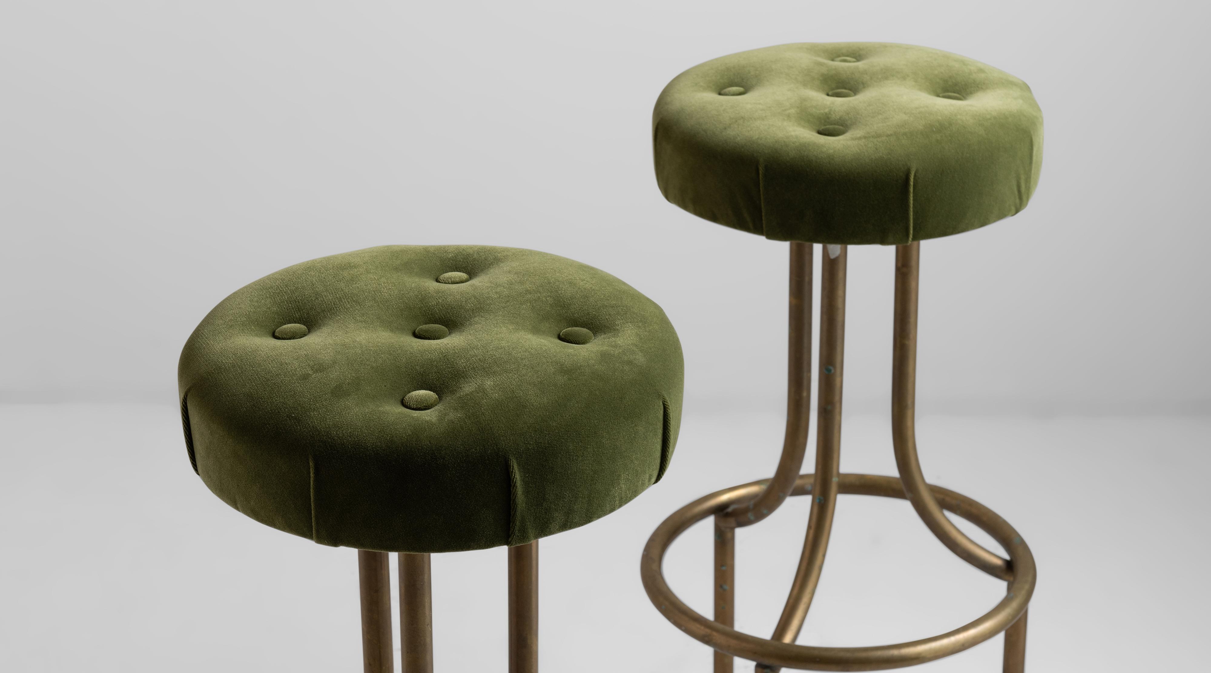 French Brass Bistro Stools in 100% Mohair Velvet