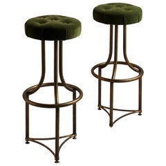 Brass Bistro Stools in 100% Mohair Velvet