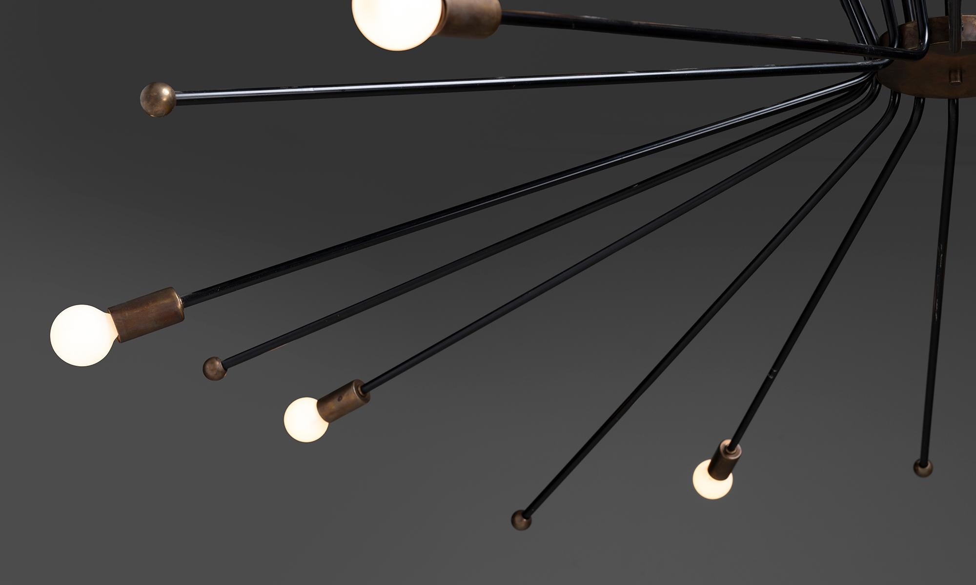 Mid-20th Century Brass / Black Chandelier, Italy circa 1950 For Sale