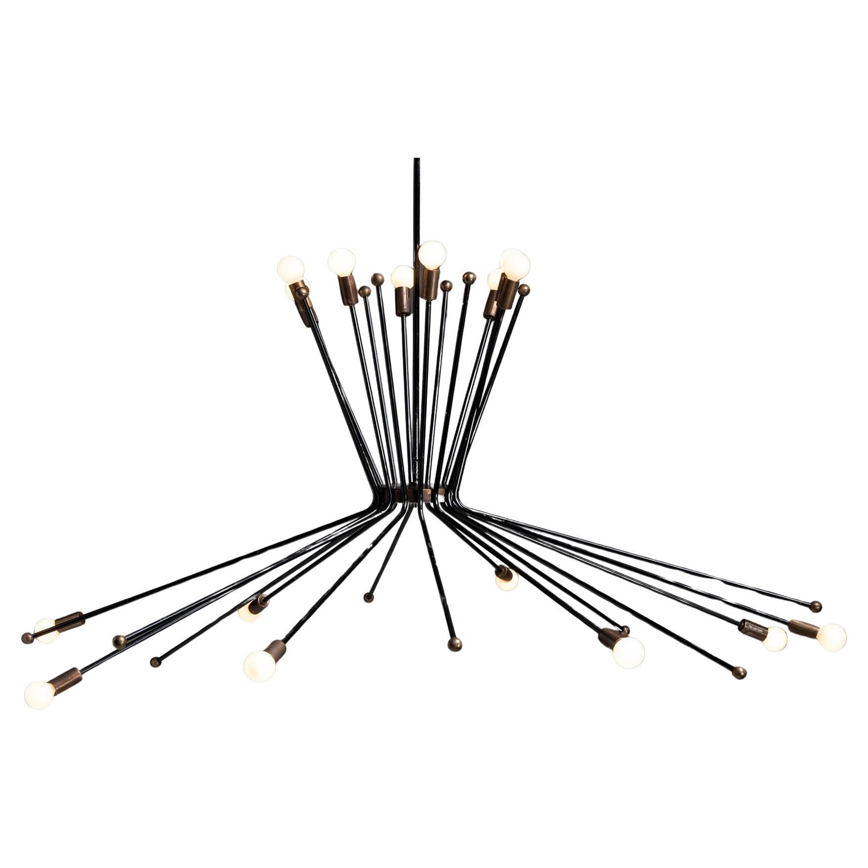 Brass / Black Chandelier, Italy circa 1950 For Sale