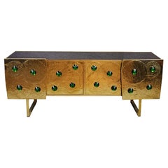 Kredenz aus Messing und schwarzem Glas mit Murano-Schmuck Italien justfurnituress designer