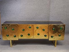 Brass & Black Glass Credenza with Murano Jewels Italy justfurnituress designer