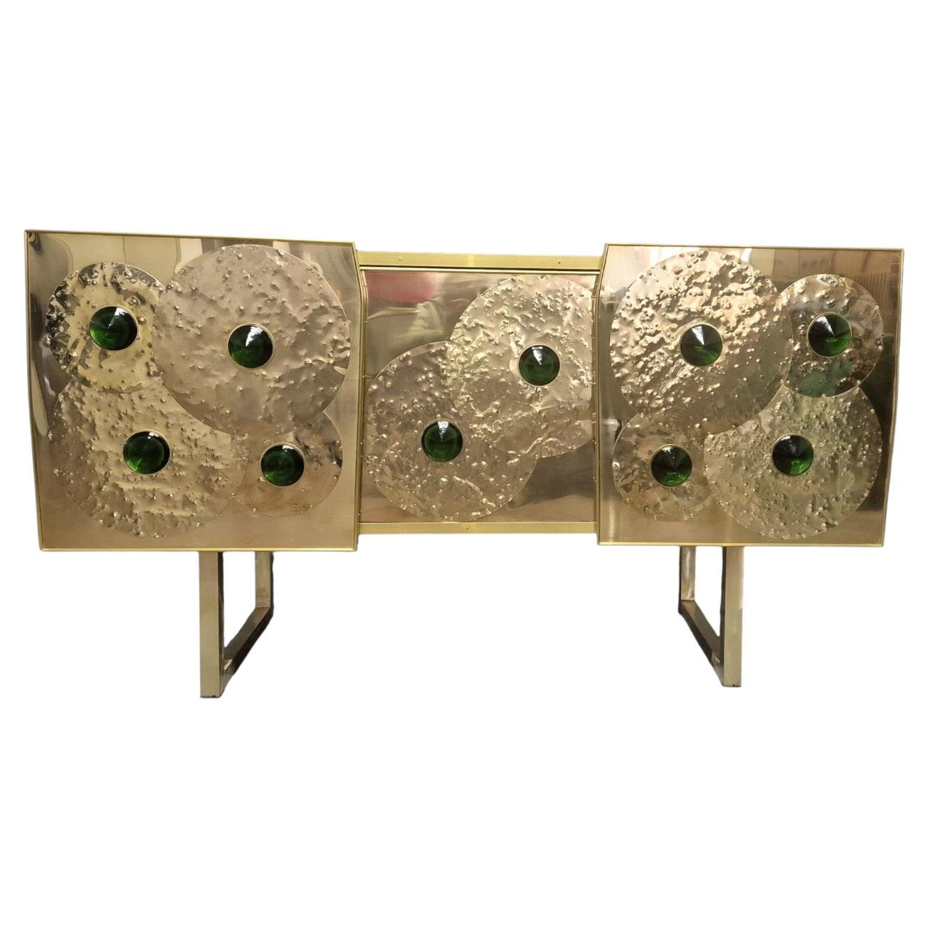 Brass 
Black Glass Credenza with Murano Jewels Italy justfurnituress designer in vendita
