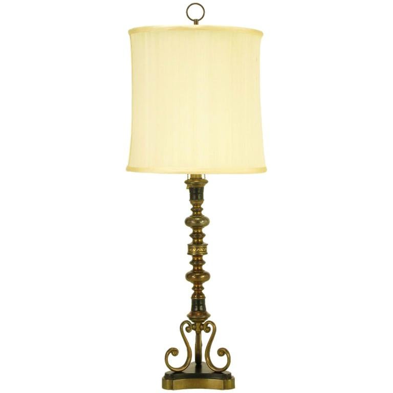 Brass & Black Leather Baluster Form Table Lamp For Sale