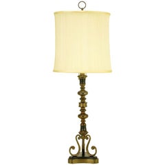 Vintage Brass & Black Leather Baluster Form Table Lamp