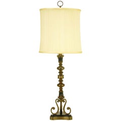 Lampe de bureau en forme de balustre en laiton et cuir noir