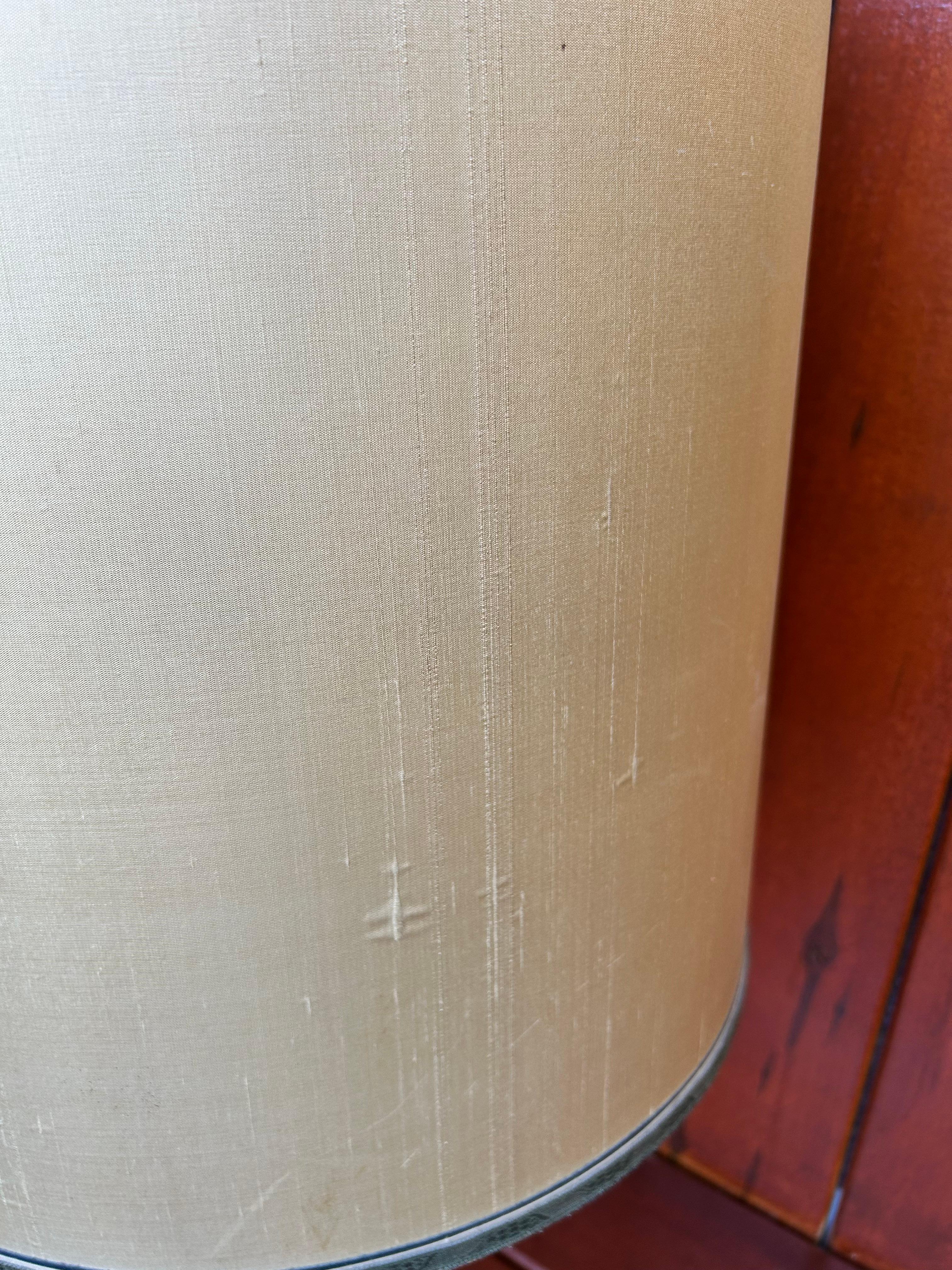 Brass & Black Marble Ionic Column Table Lamp w/ Silk Lampshade For Sale 3