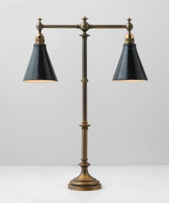 Brass & Black Metal Library Lamp, France, circa 1920
