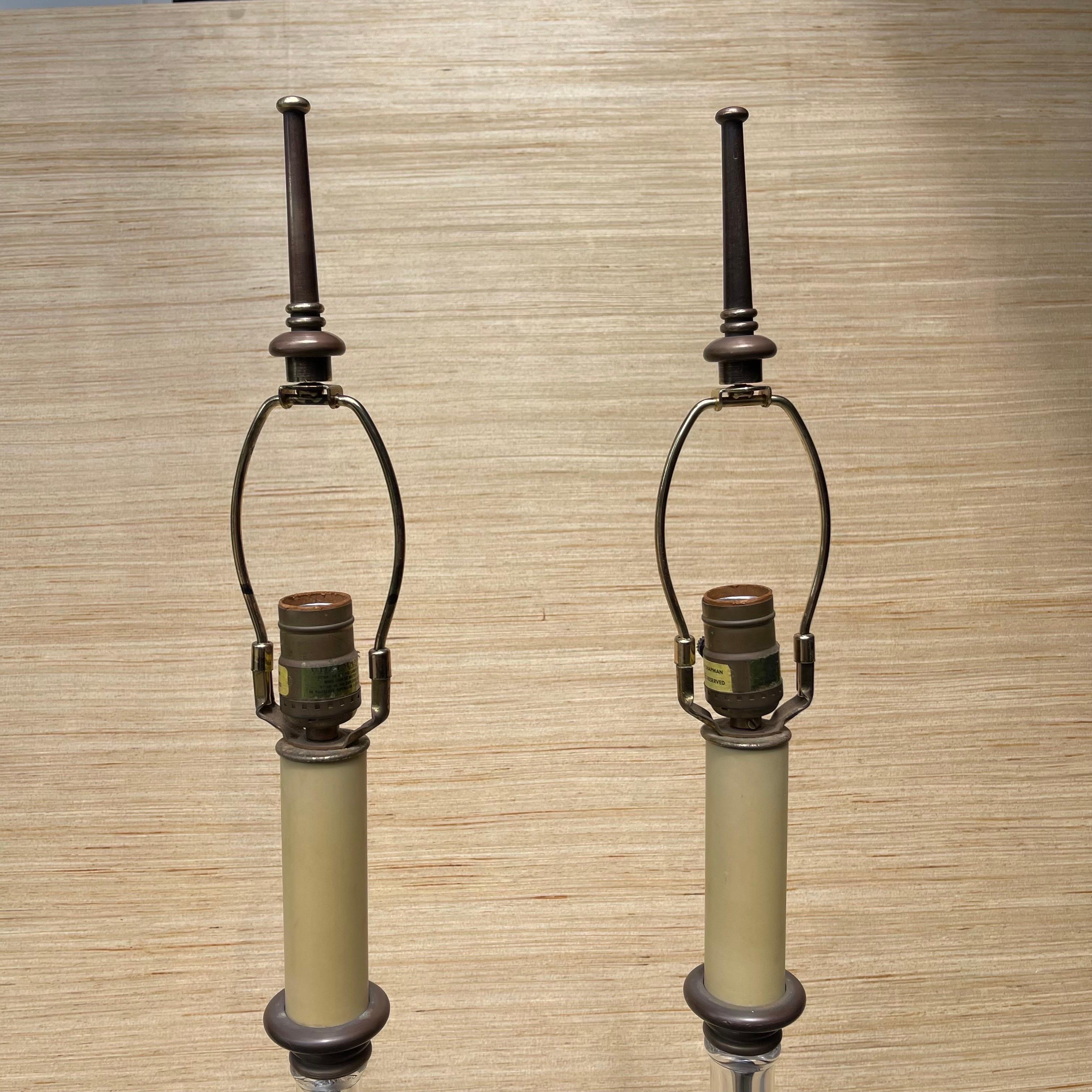 Brass, Blown Glass Faux Bamboo Table Lamps by Chapman, a Pair In Good Condition For Sale In Jensen Beach, FL