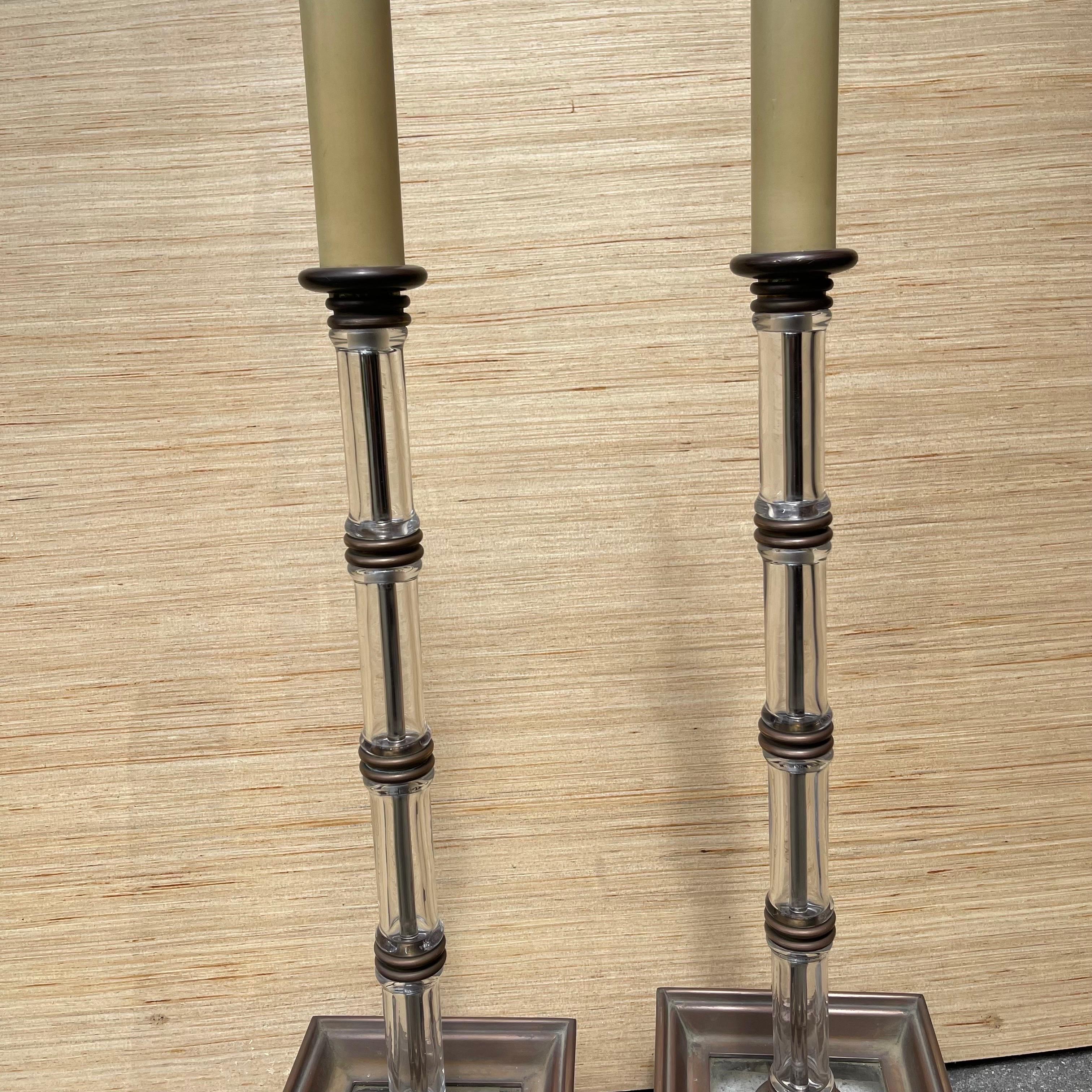 Late 20th Century Brass, Blown Glass Faux Bamboo Table Lamps by Chapman, a Pair For Sale