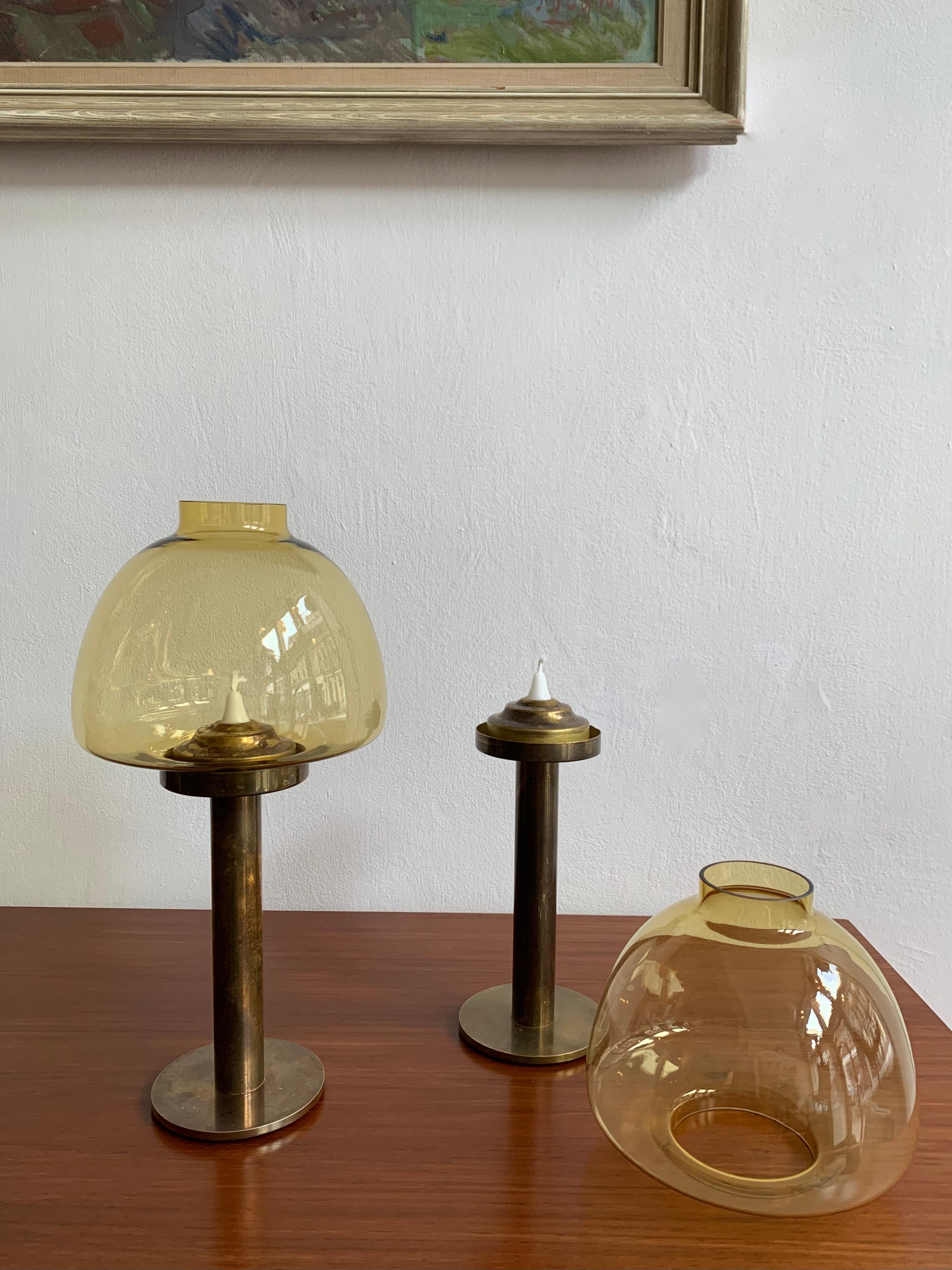 Brass & Blown Glass Hurricane Candle Holder by Hans Agne Jakobsson  In Good Condition In Utrecht, NL