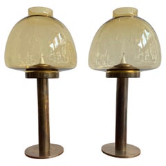 Brass & Blown Glass Hurricane Candle Holder by Hans Agne Jakobsson