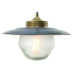 Brass Blue Enamel Vintage Frosted Glass Pendant Lights