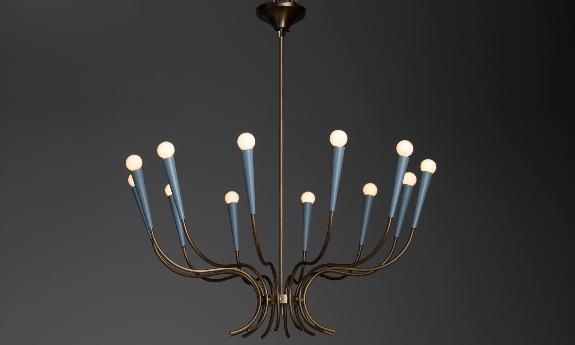 Made in Italy
12 curved arm chandelier with blue metal accents.
39.5”dia x 41.5”h
Ref. L1087
$ 4,200* ( avail in qty )

*Please note the price is per unit, and the lights are sold individually
*Please Note: This fixture is made in Italy, and comes