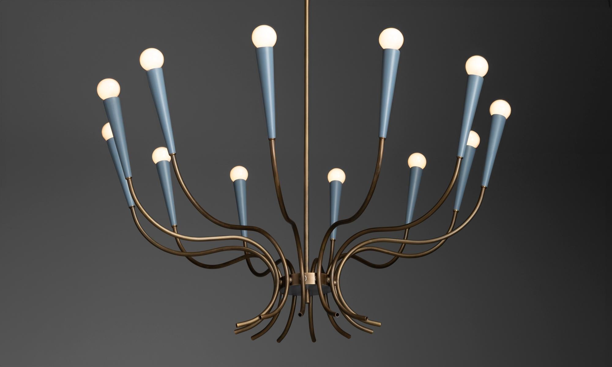 Italian Brass & Blue Metal Chandelier Made in Italy