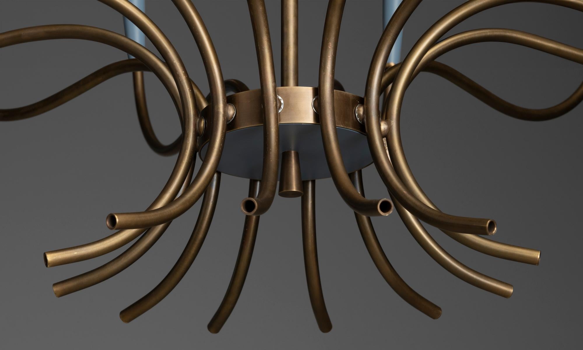 Contemporary Brass & Blue Metal Chandelier Made in Italy