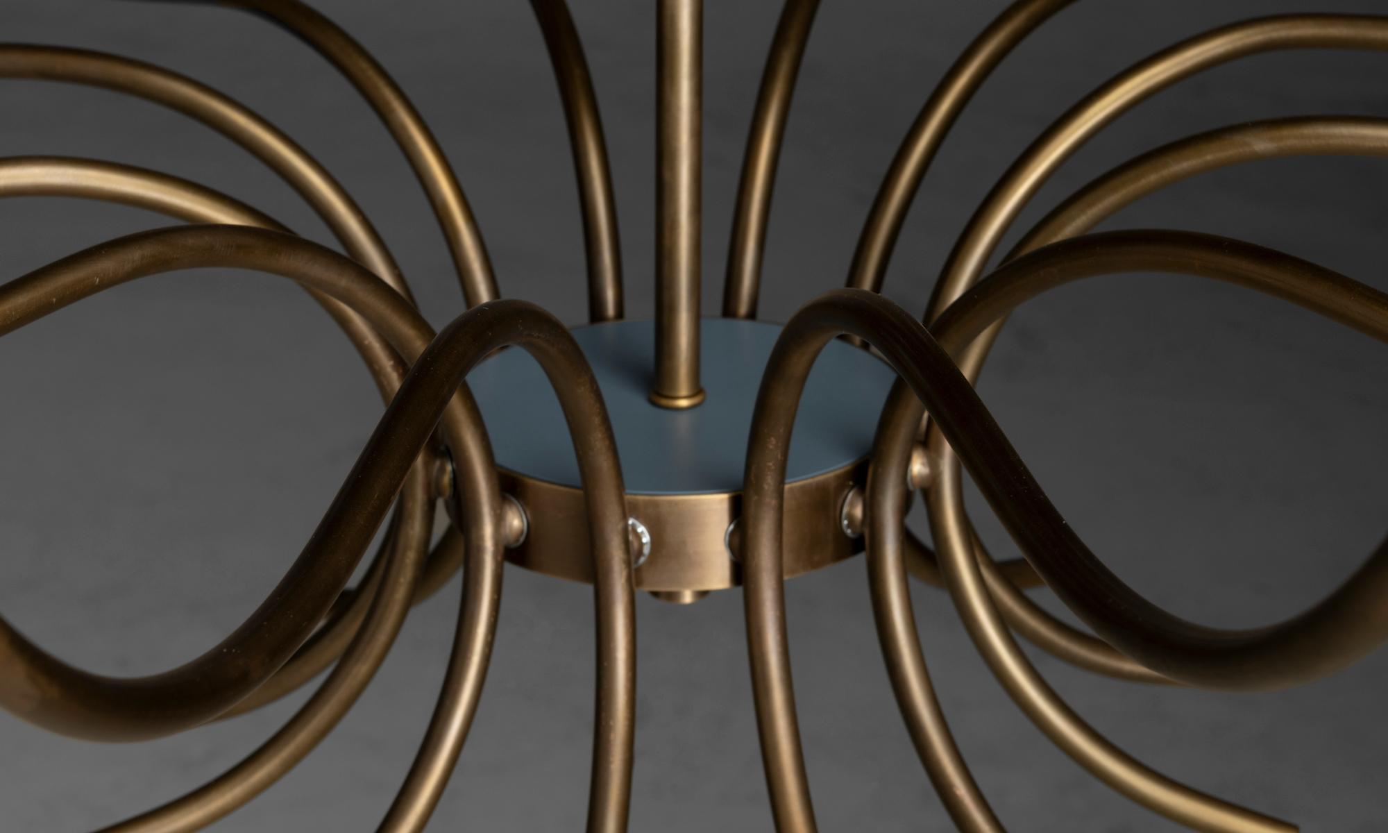 Brass & Blue Metal Chandelier Made in Italy 1
