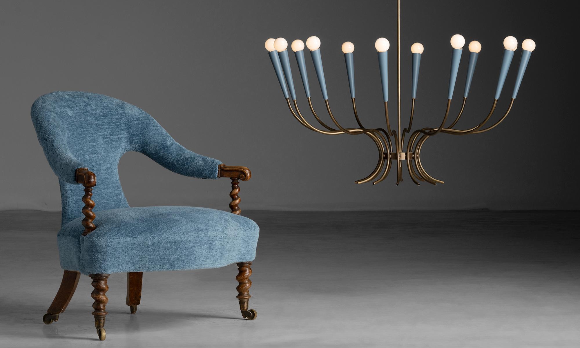 Brass & Blue Metal Chandelier Made in Italy 3