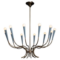 Brass & Blue Metal Chandelier Made in Italy