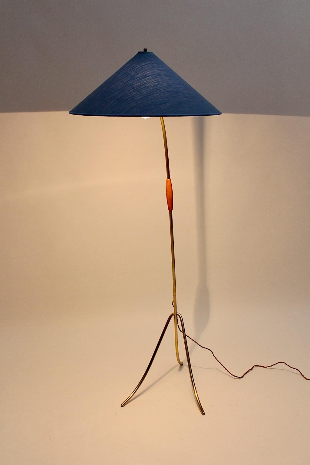 Brass Blue Mid-Century Modern Vintage Floor Lamp Rupert Nikoll, Austria, 1950s For Sale 6