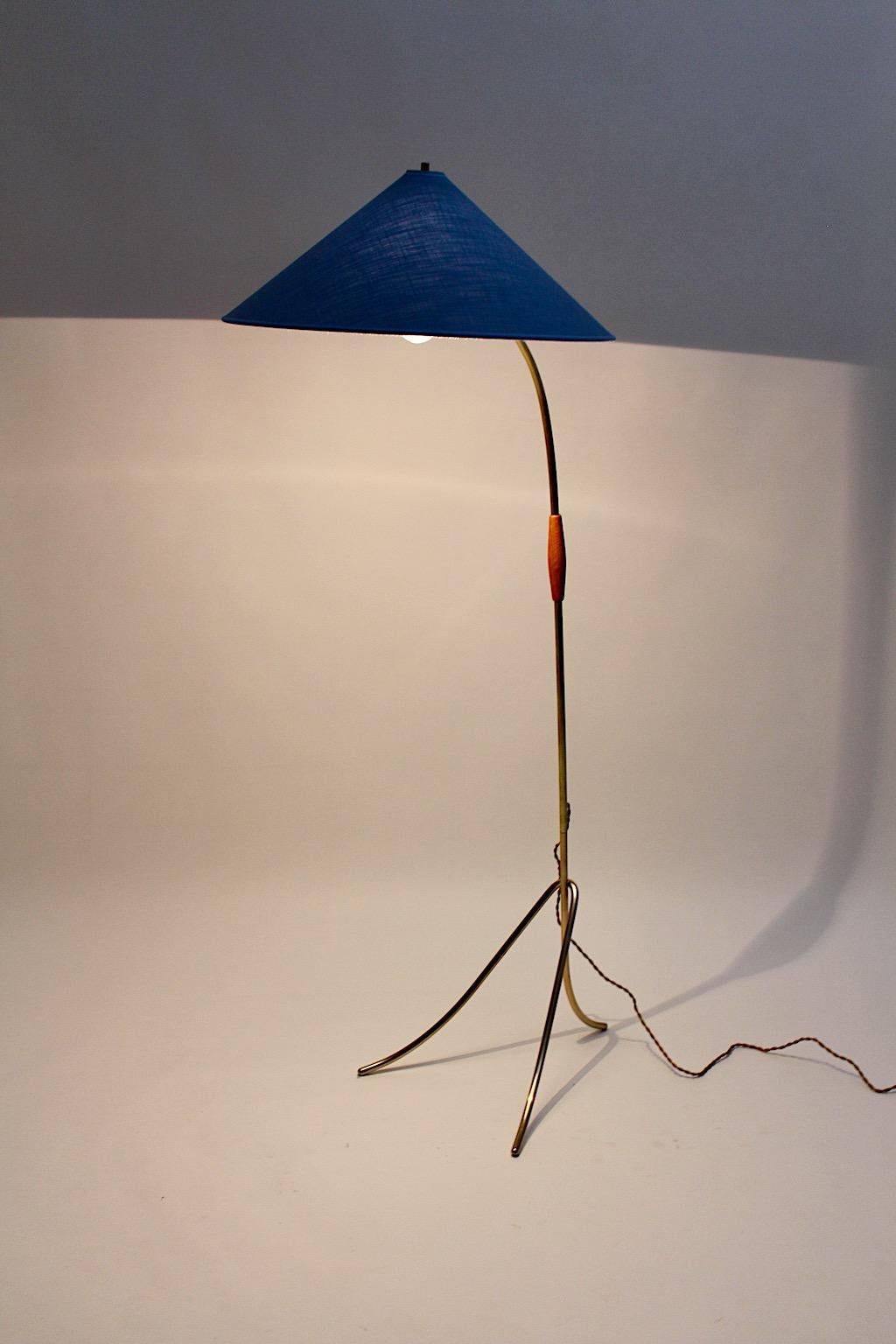 Brass Blue Mid-Century Modern Vintage Floor Lamp Rupert Nikoll, Austria, 1950s For Sale 8