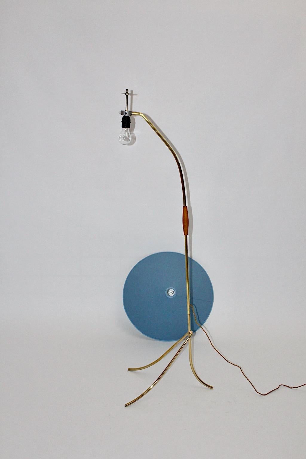 Brass Blue Mid-Century Modern Vintage Floor Lamp Rupert Nikoll, Austria, 1950s For Sale 11