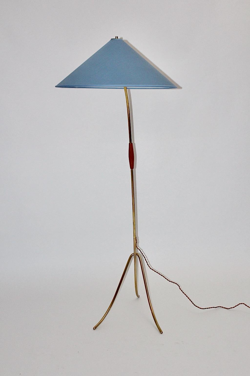 Brass Blue Mid-Century Modern Vintage Floor Lamp Rupert Nikoll, Austria, 1950s For Sale 2