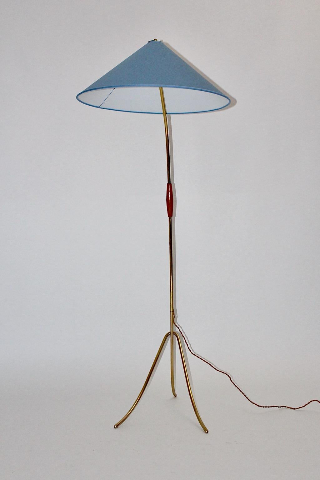 Brass Blue Mid-Century Modern Vintage Floor Lamp Rupert Nikoll, Austria, 1950s For Sale 3