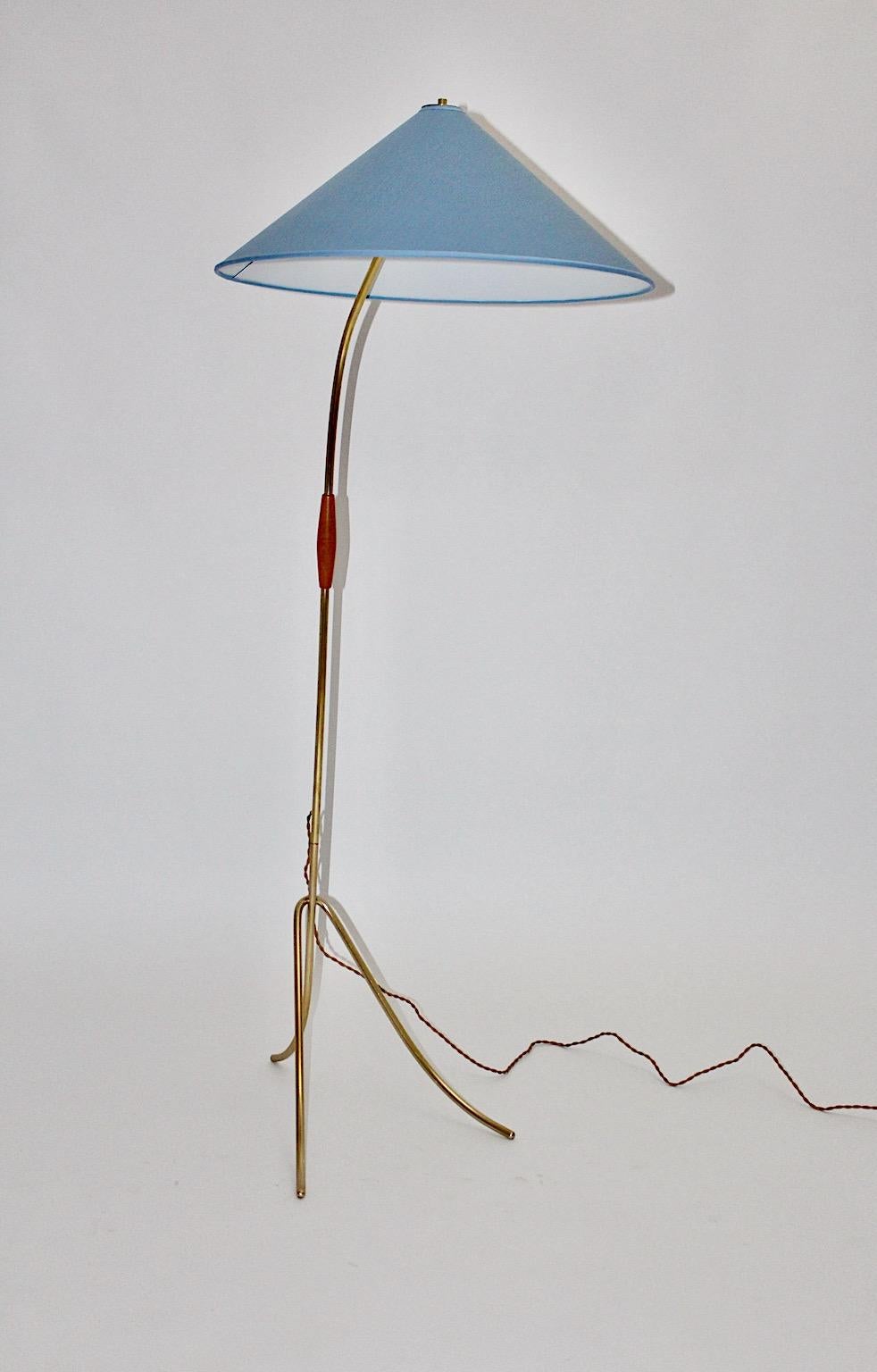 Brass Blue Mid-Century Modern Vintage Floor Lamp Rupert Nikoll, Austria, 1950s For Sale 4