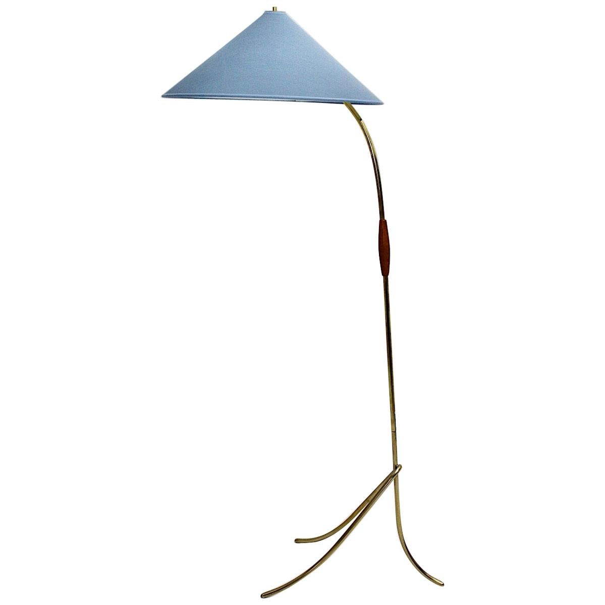 Brass Blue Mid-Century Modern Vintage Floor Lamp Rupert Nikoll, Austria, 1950s For Sale