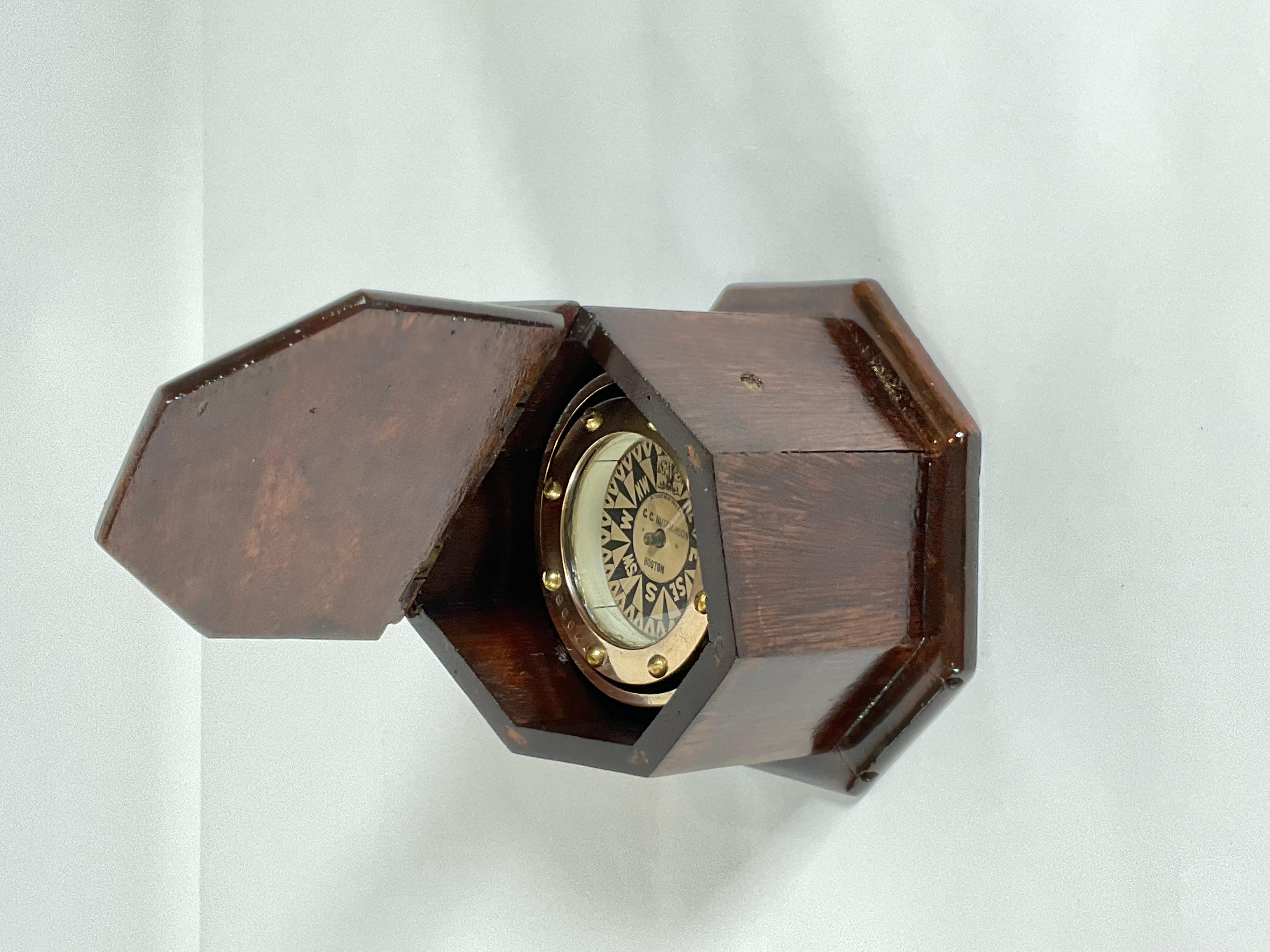 Late 19th Century Brass Boat Compass in a Box 19th Century
