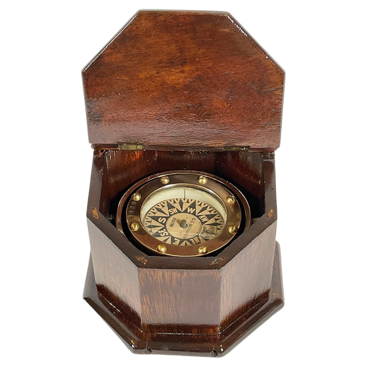 Brass Boat Compass in a Box, 19th Century
