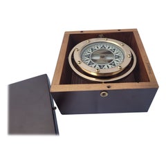 Brass Boat Compass in Varnished Wood Box