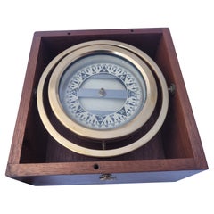 Brass Boat Compass in Varnished Wood Box