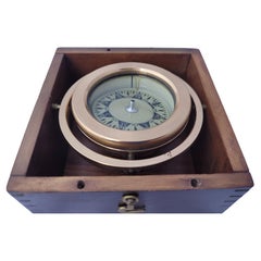 Brass Boat Compass in Varnished Wood Box