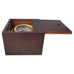 Retro Brass Boat Compass in Varnished Wood Box